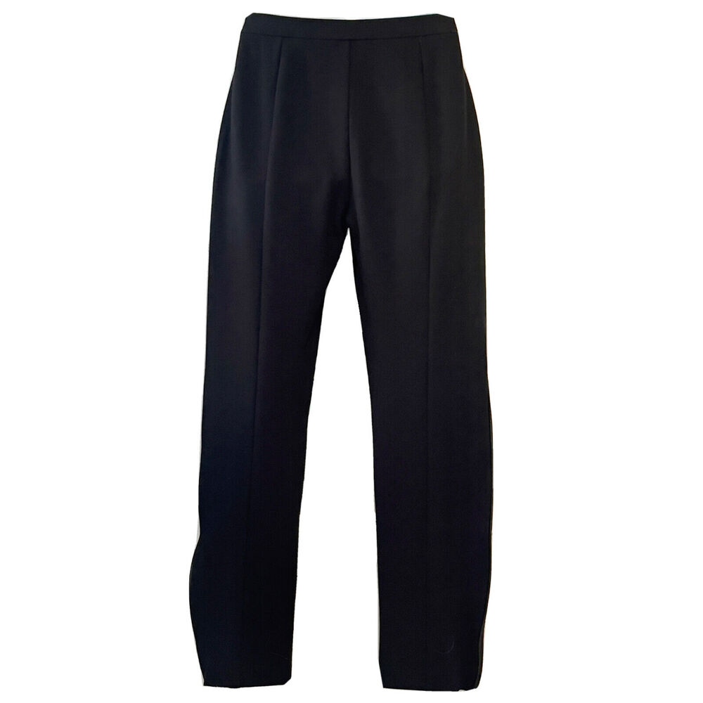 New St John LEXI Black Leggings Women 2 Leather Piping Pants Ankle Stretch Knit